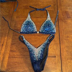 Elegant Blue Rhinestone Bikini Set